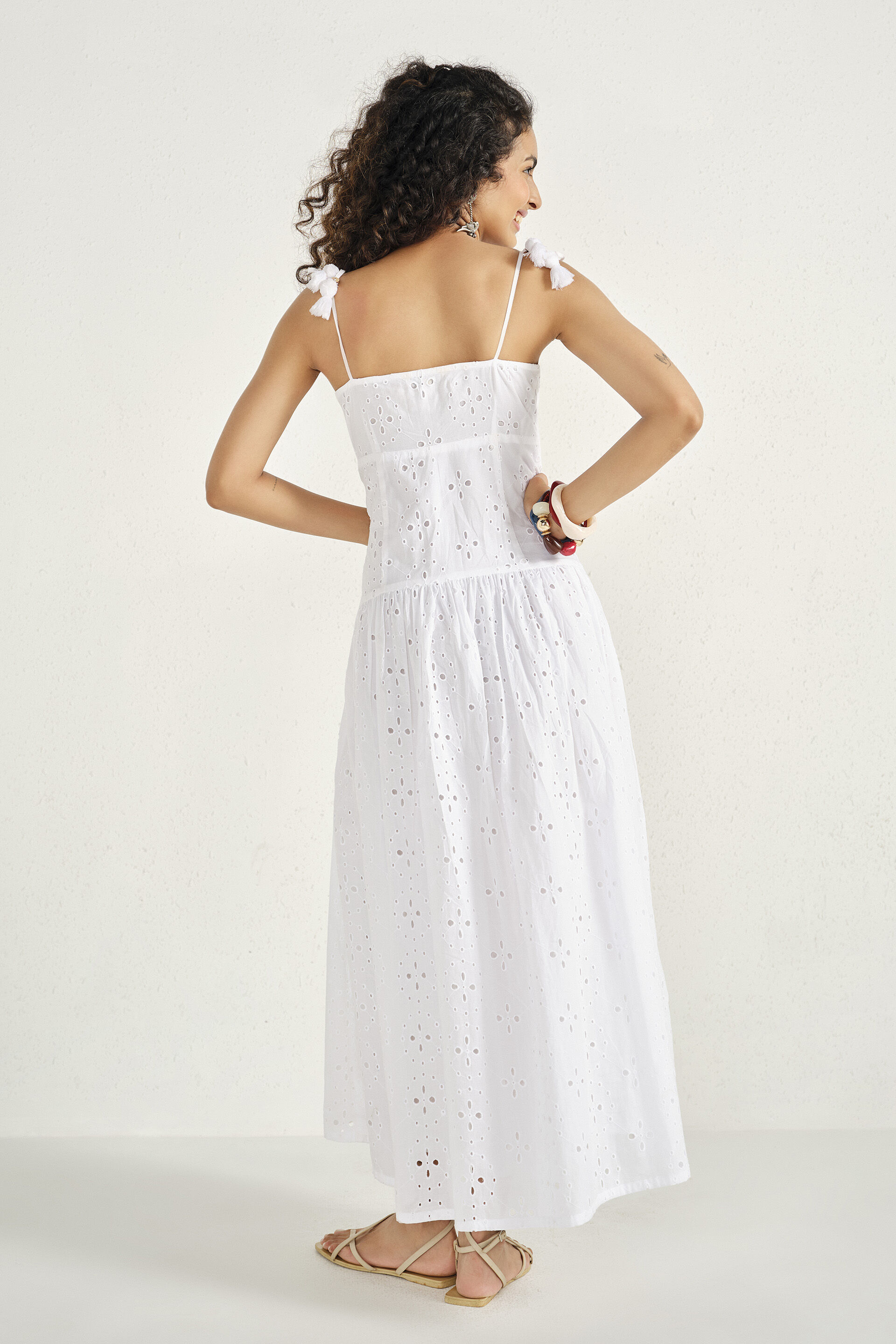 White Petals Schiffli Maxi Dress, White, image 5